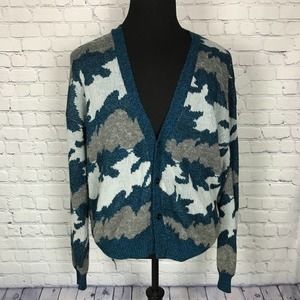Vintage 80s 90s Forum Italy Abstract Green Gray Abstract Cardigan | Mens Large